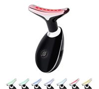 Masseur électrique noir, dispositif raffermissant d'élimination des rides pour le cou et le visage, EMS contre les rides, resserrement, masseur facial anti-âge. (7 modes LED de couleur)