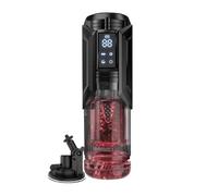 Masseur intime masculin for adulte, écran LCD, ventouse, rotation télescopique, vibration(Type B-Red)