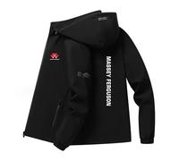 Massey-Fergu.son Blouson Coupe-Vent Homme À Capuche Amovible Déperlant | Fermetures éclair solides et poches sécurisées à zip Poignets élastiques qui protègent du vent froid les randonnées