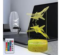 Masshomi Lampe de bureau visuelle 3D, 16 couleurs changeantes, base tactile, télécommande, avion, pilote, deux avions, hélicoptère, combattant, intensité variable, mode lisse, cosplay, Noël, cadeau