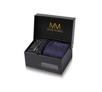 Massi Morino Cravate Homme - avec mouchoirs de poche, boutons de manchette et Pinces à cravates | Coffret cadeau | Accessoires de Fete de Mariage