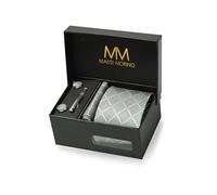 Massi Morino Cravate Homme - avec mouchoirs de poche, boutons de manchette et Pinces à cravates | Coffret cadeau | Accessoires de Fete de Mariage