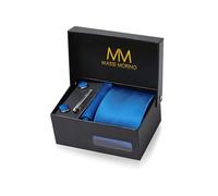 Massi Morino Cravate Homme Bleu royal et mouchoirs de poche, boutons de manchette et Pinces à cravates | Coffret cadeau | Accessoires de Fete de Mariage