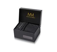 Massi Morino Cravate Homme Noir Foncé Carré et mouchoirs de poche, boutons de manchette et Pinces à cravates | Coffret cadeau | Accessoires de Fete de Mariage