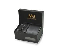 Massi Morino Cravate Homme Rayé gris et mouchoirs de poche, boutons de manchette et Pinces à cravates | Coffret cadeau | Accessoires de Fete de Mariage