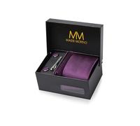 Massi Morino Cravate Homme Violet et mouchoirs de poche, boutons de manchette et Pinces à cravates | Coffret cadeau | Accessoires de Fete de Mariage