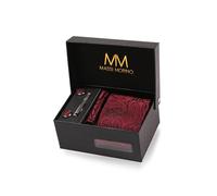 Massi Morino Cravate Hommes Paisley bordeaux et mouchoirs de poche, boutons de manchette et Pinces à cravates | Coffret cadeau | Accessoires de Fete de Mariage