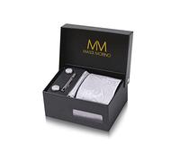 Massi Morino Cravate Hommes Paisley gris et mouchoirs de poche, boutons de manchette et Pinces à cravates | Coffret cadeau | Accessoires de Fete de Mariage