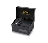 Massi Morino Cravate Hommes Paisley noir et mouchoirs de poche, boutons de manchette et Pinces à cravates | Coffret cadeau | Accessoires de Fete de Mariage