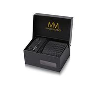 Massi Morino Cravate Hommes Pointillé noir et mouchoirs de poche, boutons de manchette et Pinces à cravates | Coffret cadeau | Accessoires de Fete de Mariage