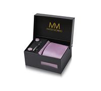 Massi Morino Cravate Hommes Pourpre et mouchoirs de poche, boutons de manchette et Pinces à cravates | Coffret cadeau | Accessoires de Fete de Mariage