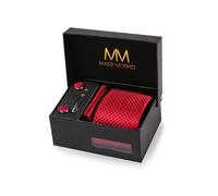 Massi Morino Cravate Hommes Rouge à carreaux et mouchoirs de poche, boutons de manchette et Pinces à cravates | Coffret cadeau | Accessoires de Fete de Mariage
