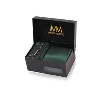 Massi Morino Cravate Hommes Vert foncé et mouchoirs de poche, boutons de manchette et Pinces à cravates | Coffret cadeau | Accessoires de Fete de Mariage