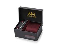 Massi Morino Cravate Hommes Vin rouge et mouchoirs de poche, boutons de manchette et Pinces à cravates | Coffret cadeau | Accessoires de Fete de Mariage