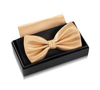 Massi Morino Noeud papillon Beige avec pochette pour homme Set - Noeud papillon pour homme costume de mariage - Noeud réglable en couleur champagne