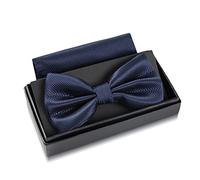 Massi Morino Noeud papillon bleu foncé avec pochette pour homme Set - Costume noeud papillon homme pour mariage - Noeud réglable en bleu