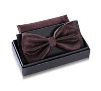 Massi Morino Noeud papillon marron avec pochette pour homme Set - Noeud papillon pour homme costume de mariage - Noeud réglable en marron foncé
