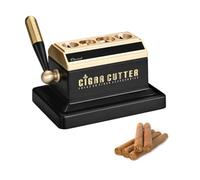 Massicot à Cigare de Bureau avec 4 Ouvertures de Coupe,Coupe en V et Coupe Droite-Corps Robuste en Alliage,Lame Tranchante et Coffret de Présentation en Bois Élégant(Gold)
