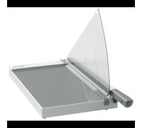 Massicot Leitz 90200000 A3 10 feuilles, lame Acier Inoxydable, pince manuelle, dimensions 346x346x616mm, poids 2.23kg, socle avec pieds caoutchouc.