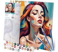 Massido Kit de peinture par numéros 40 x 50 cm avec 3 pinceaux, 30 couleurs, crochet, portrait 2