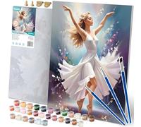 Massido Kit de peinture par numéros 40 x 50 cm avec 3 pinceaux, 30 couleurs, crochets, ballerine