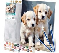 Massido Kit de peinture par numéros 40 x 50 cm avec 3 pinceaux, 30 couleurs, crochets pour chiens