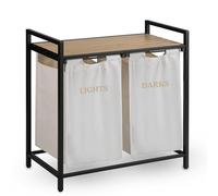 Massido Panier à linge - Boîte à linge avec 2 compartiments - 80 l - 74 x 72 x 33 cm - 2 en 1 - Beige Marron Noir
