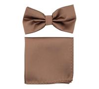 Massiliano Sergio Ensemble Noeud papillon et Pochette assortie, 30% Soie 70% Polyester, Coffret, Nœud Papillon : 12x6cm, Pochette : 24x24cm, Marron noisette Uni.