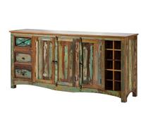 MASSIVMOEBEL24.DE Buffet avec étagère à vin - Bois Massif recyclé Multicolore laqué - Inspiration Ethnique - Nature of Spirit #15