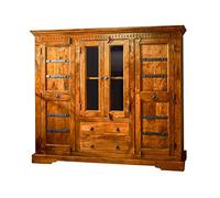 MASSIVMOEBEL24.DE Buffet avec vitrine - Bois Massif d'acacia laqué (Miel) - Style Colonial - Oxford #0418
