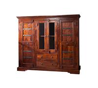 MASSIVMOEBEL24.DE Buffet avec vitrine - Bois Massif d'acacia laqué (Nougat) - Style Colonial - Oxford #418