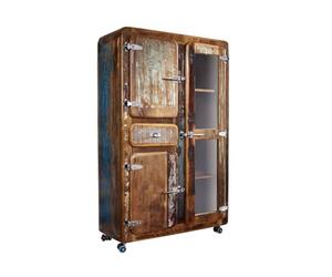 MASSIVMOEBEL24.DE Buffet avec vitrine et roulettes - Bois Massif recyclé laqué (Multicolore) - Inspiration Ethnique - FREEZY #34
