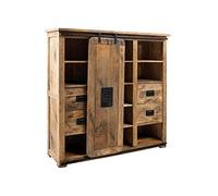 MASSIVMOEBEL24.DE - Buffet - Bois de manguier laqué (Bois Naturel) - Railway #162 - 142x45x147 cm - Salon, Couloir, Chambre à coucher