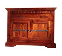 MASSIVMOEBEL24.DE Buffet d'angle - Bois Massif d'acacia laqué (Nougat) - Style Colonial - Oxford #505