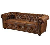 MASSIVMOEBEL24.DE Canapé 203x86 100% Polyester Brun 3 Places Chesterfield