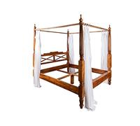 MASSIVMOEBEL24.DE Lit à baldaquin 160x200 - Bois Massif d'acacia laqué (Miel) - Style Colonial - Oxford #0245