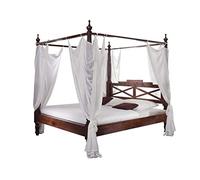 MASSIVMOEBEL24.DE Lit à baldaquin 200x200 - Bois Massif d'acacia laqué (Nougat) - Style Colonial - Oxford #247