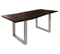 MASSIVMOEBEL24.DE Table à Manger 120x90cm - Bois d'acacia laqué (Brun/Gris Mat) - Freeform 3