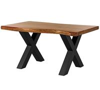 MASSIVMOEBEL24.DE Table à Manger 160x90 en Bois d'acacia Brun Pieds en X Anthracite Mat Freeform 5