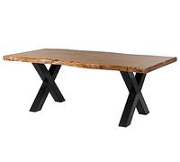 MASSIVMOEBEL24.DE Table à Manger 180x90 en Bois d'acacia Brun Pieds en X Anthracite Brillant Freeform 5