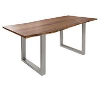 MASSIVMOEBEL24.DE Table à Manger 220x100cm - Bois d'acacia laqué (Bois Naturel/Gris Mat) - Freeform 3