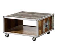 MASSIVMOEBEL24.DE Table Basse à Roulette 80x80cm - Bois Massif recyclé laqué (Multicolore) - Industrial #101