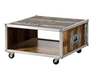 MASSIVMOEBEL24.DE Table Basse à Roulette 80x80cm - Bois Massif recyclé laqué (Multicolore) - Industrial #101