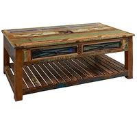 MASSIVMOEBEL24.DE Table Basse avec tiroirs 140x80cm - Bois Massif recyclé Multicolore laqué - Inspiration Ethnique - Nature of Spirit #108