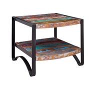 MASSIVMOEBEL24.DE Table d'appoint carrée 60x60cm - Fer et Bois Massif recyclé laqué (Multicolore) - Industrial #46