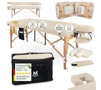 MASSUNDA Comfort Deluxe - Table de Massage Pliante et réglable en Hauteur, Table de Massage Pliable en Bois Massif, Repose-Bras, Coussin de Soutien de Nuque, têtière Ergonomique (Beige)