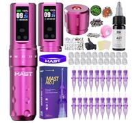 Mast Fold2 Pro - Kit de tatouage complet sans fil, 2 batteries 2000 mAh pour une longue période, aiguilles et cartouches d'encre de tatouage noire (rose)