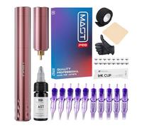 Mast Wireless Tattoo Kit, Tour Fly Slim Wireless Rotary Tattoo Pen Machine, Power Motor by Mcore-A, 10 Count Pro Tattoo Cartridges, Cordless 2 Batteries Replaceble for Eyebrow Eyeliner Lip(pink)
