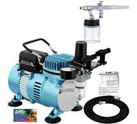 Master Airbrush Multi-Purpose Airbrushing System Kit with Siphon Feed Dual-Action Airbrush 0.35 mm Tip, 3/4 oz Fluid Cup, Pro 1/5 hp Cool Runner II Dual Fan Air Compressor - Hose, Holder, How To Guide