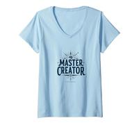 Master Creator : Boussole cérébrale innovante T-Shirt avec Col en V, Femme, Bleu Céleste, L